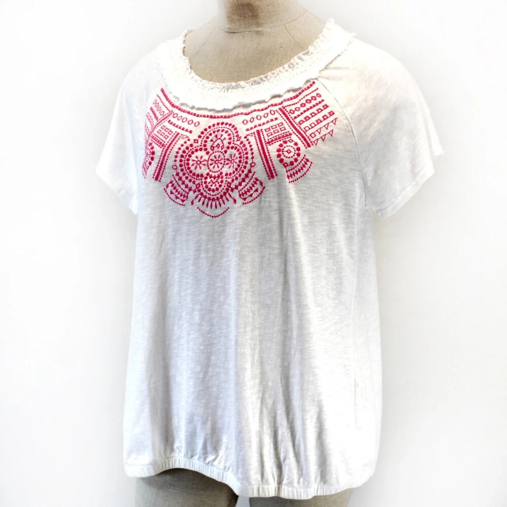 Lane Bryant Plus Embroidered Country Peasant Boho Style Cotton Blouse Top 14/16
